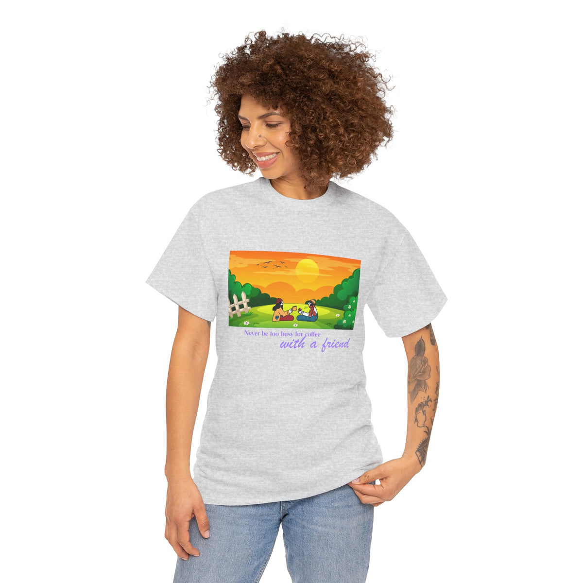 Coffee with a Friend Tee — 'Never Be Too Busy for Coffee' Sunset Park Graphic