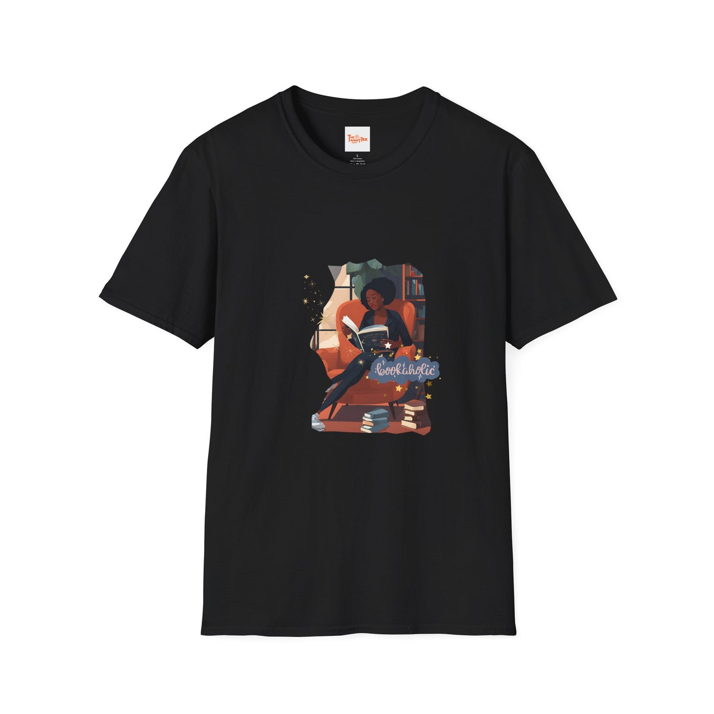 Bookaholic Unisex T-Shirt - Woman Reading in Chair Graphic