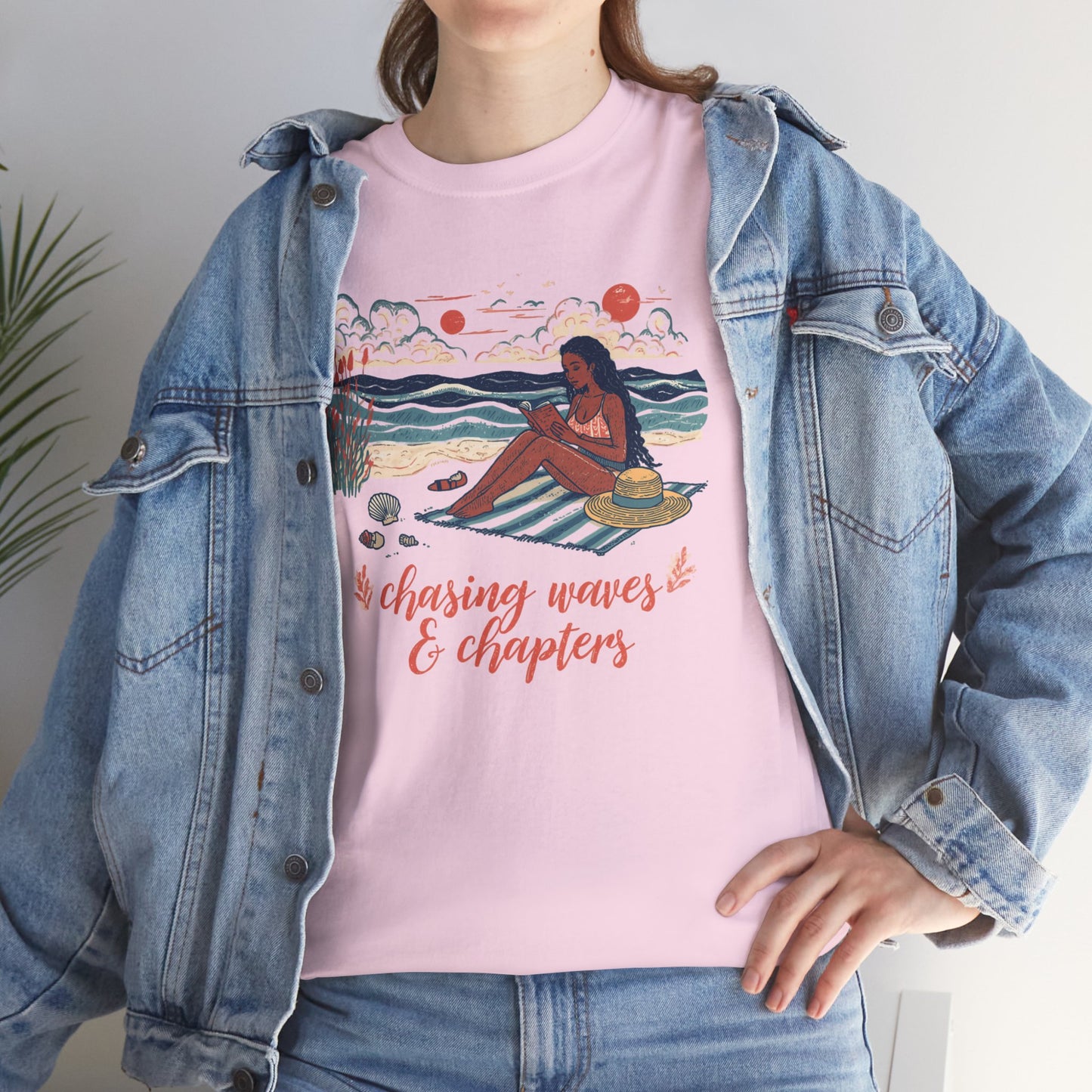 Surfing Sketch Tee — "Chasing Waves & Chapters" Beach Graphic T-Shirt