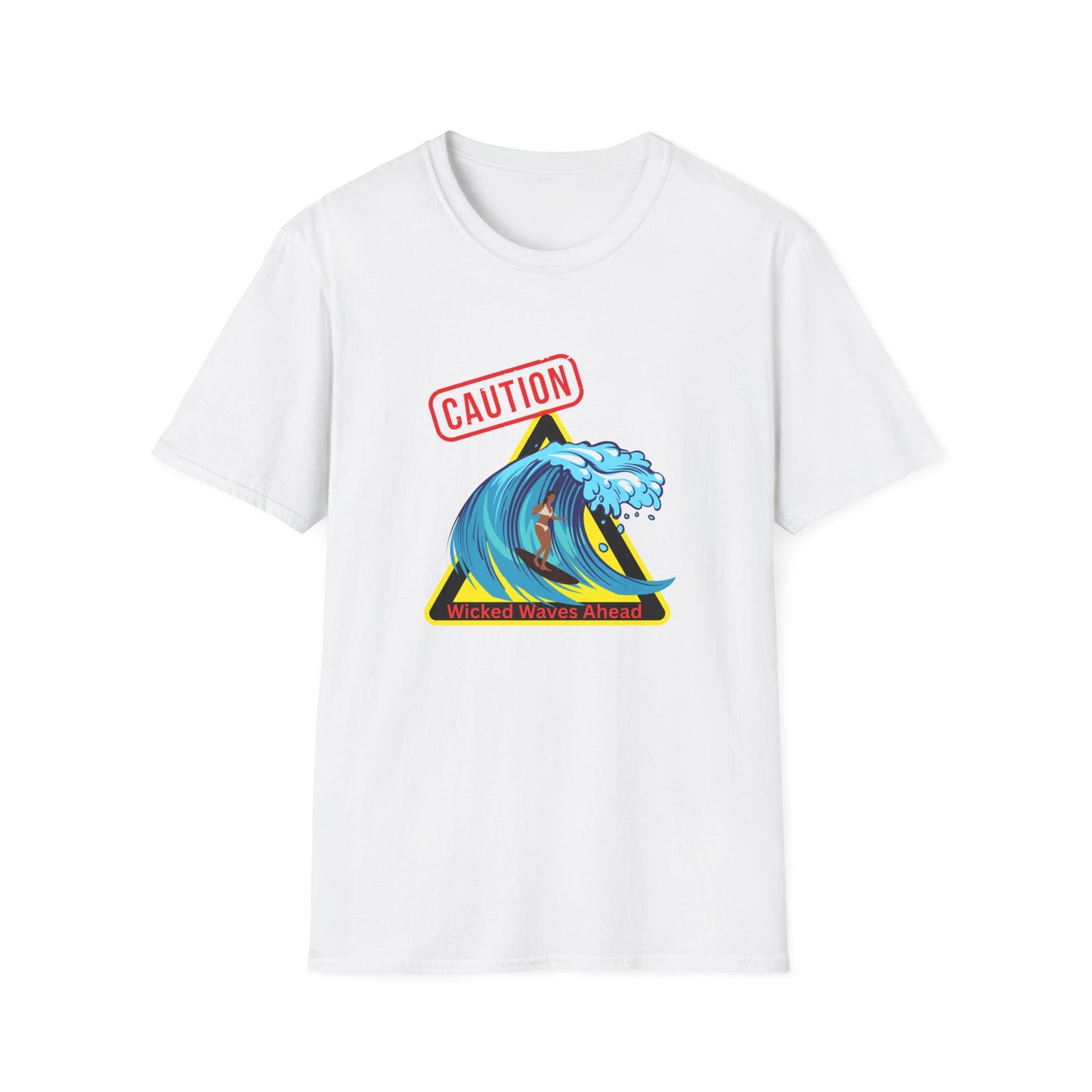 Surfer Caution Unisex T-Shirt - Wicked Waves Ahead Graphic