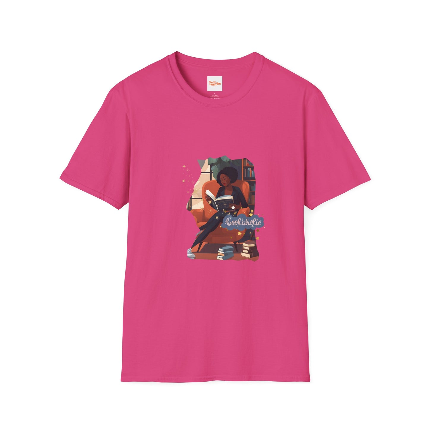 Bookaholic Unisex T-Shirt - Woman Reading in Chair Graphic