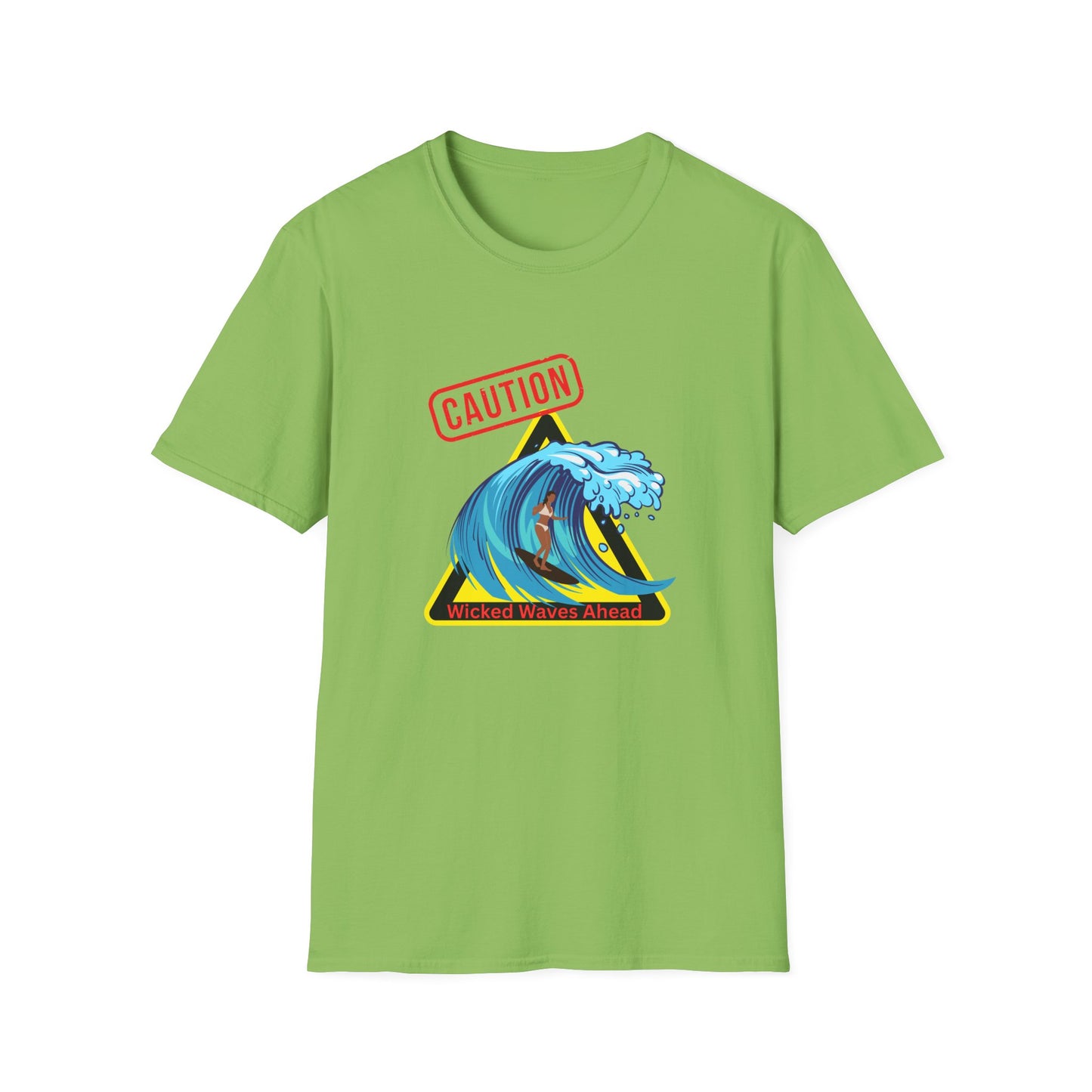 Surfer Caution Unisex T-Shirt - Wicked Waves Ahead Graphic