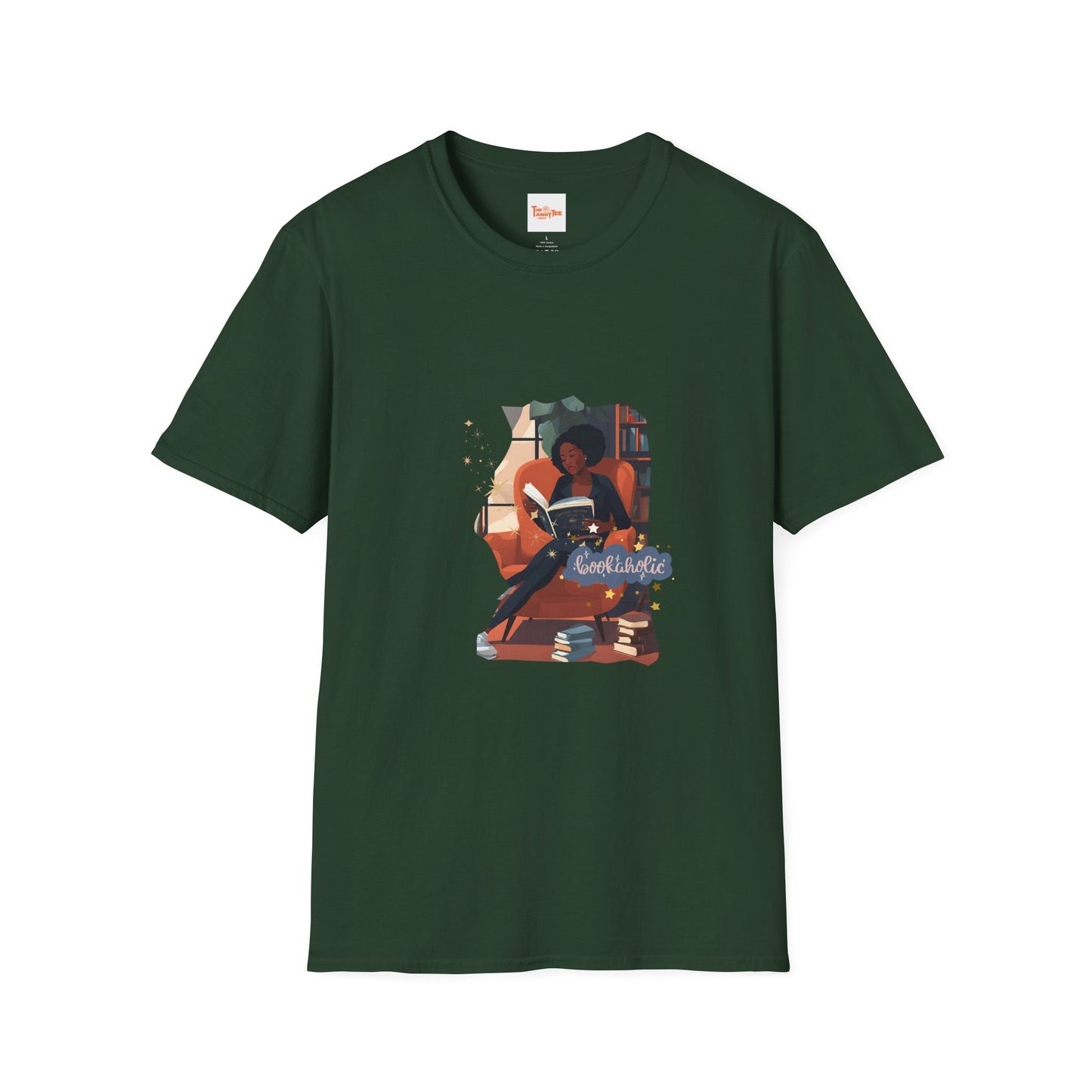 Bookaholic Unisex T-Shirt - Woman Reading in Chair Graphic