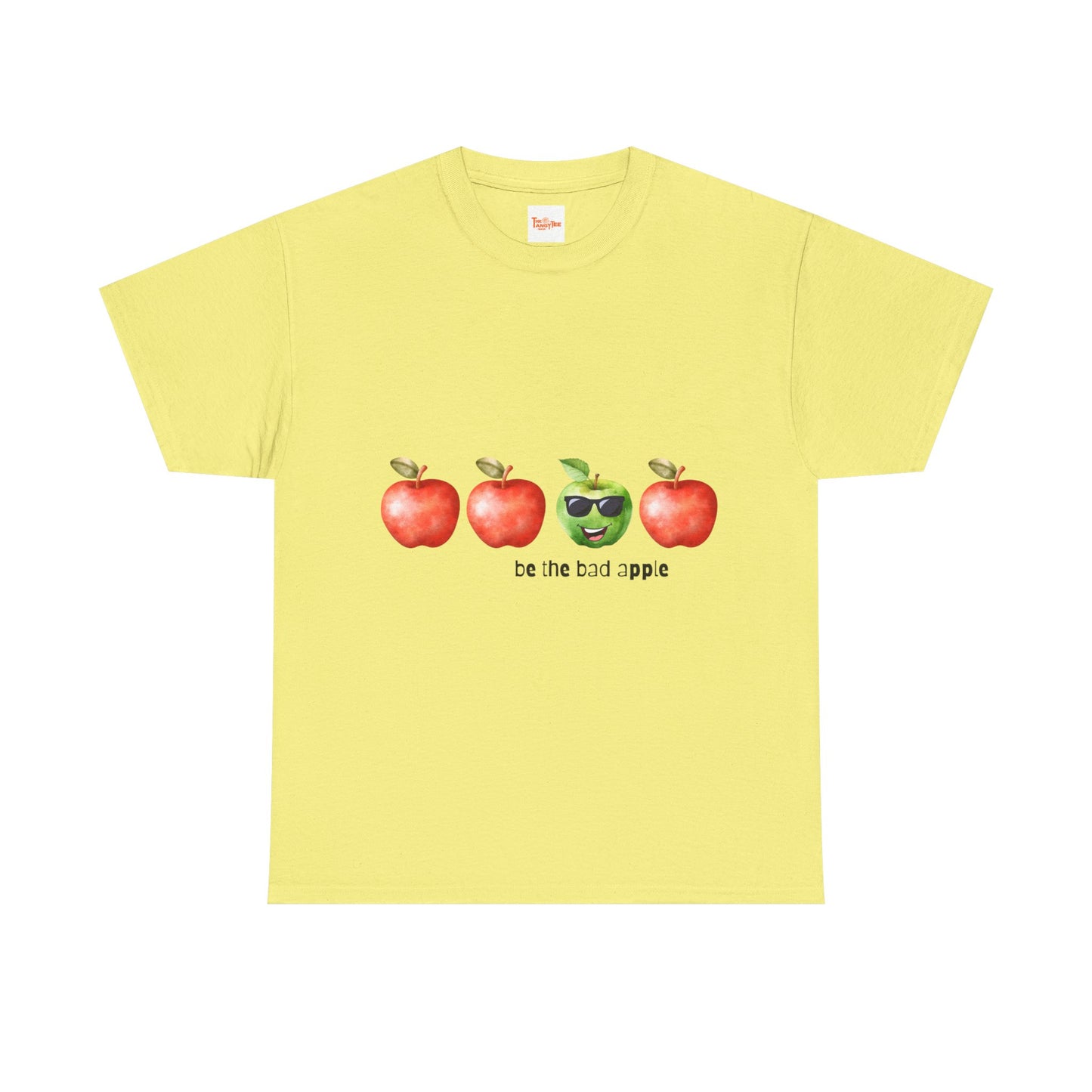 Graphic Unisex Tee - Be the Bad Apple, Three Red Apples and One Green Apple with Sunglasses
