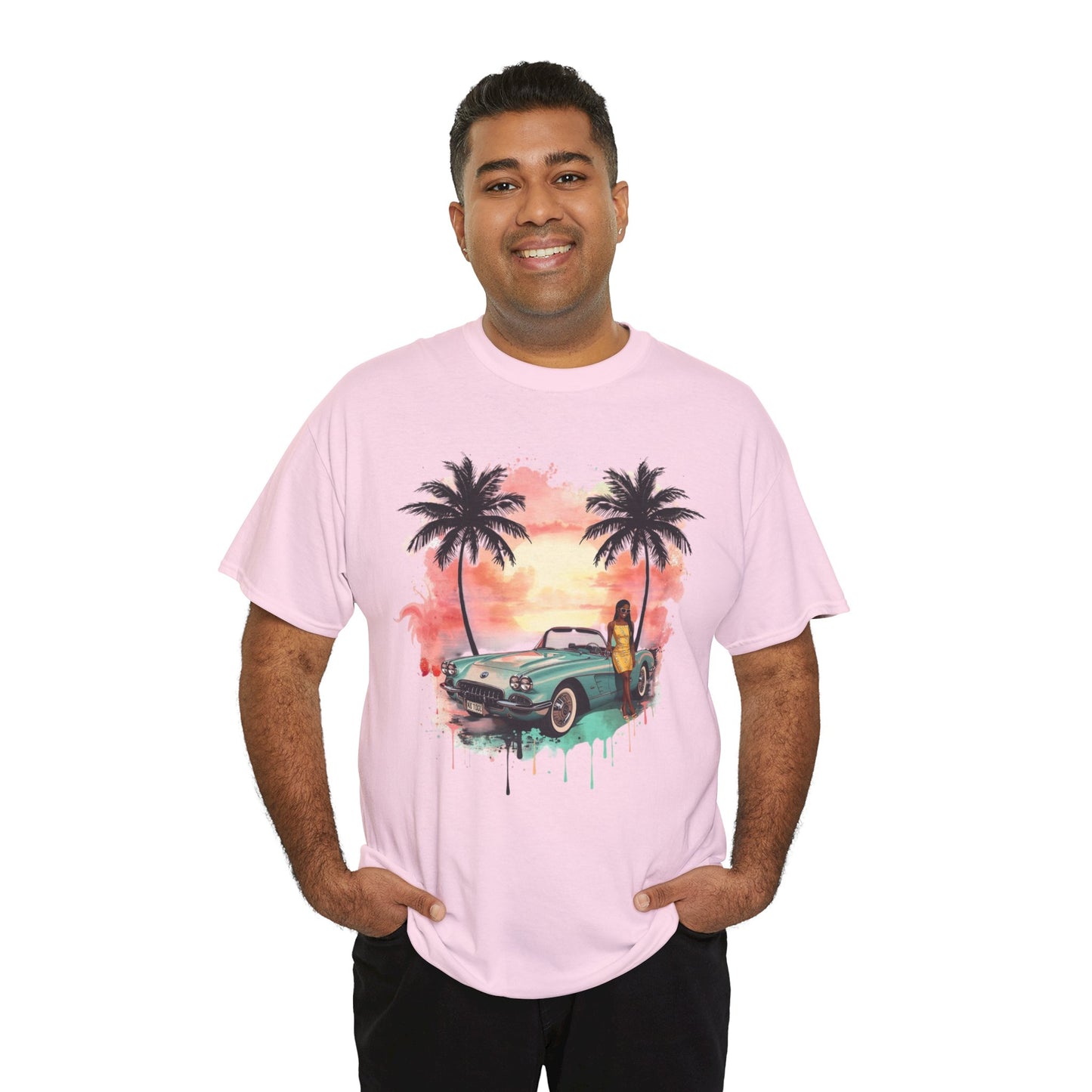 Sunset Muscle Car Tee — African American Woman Graphic T-Shirt