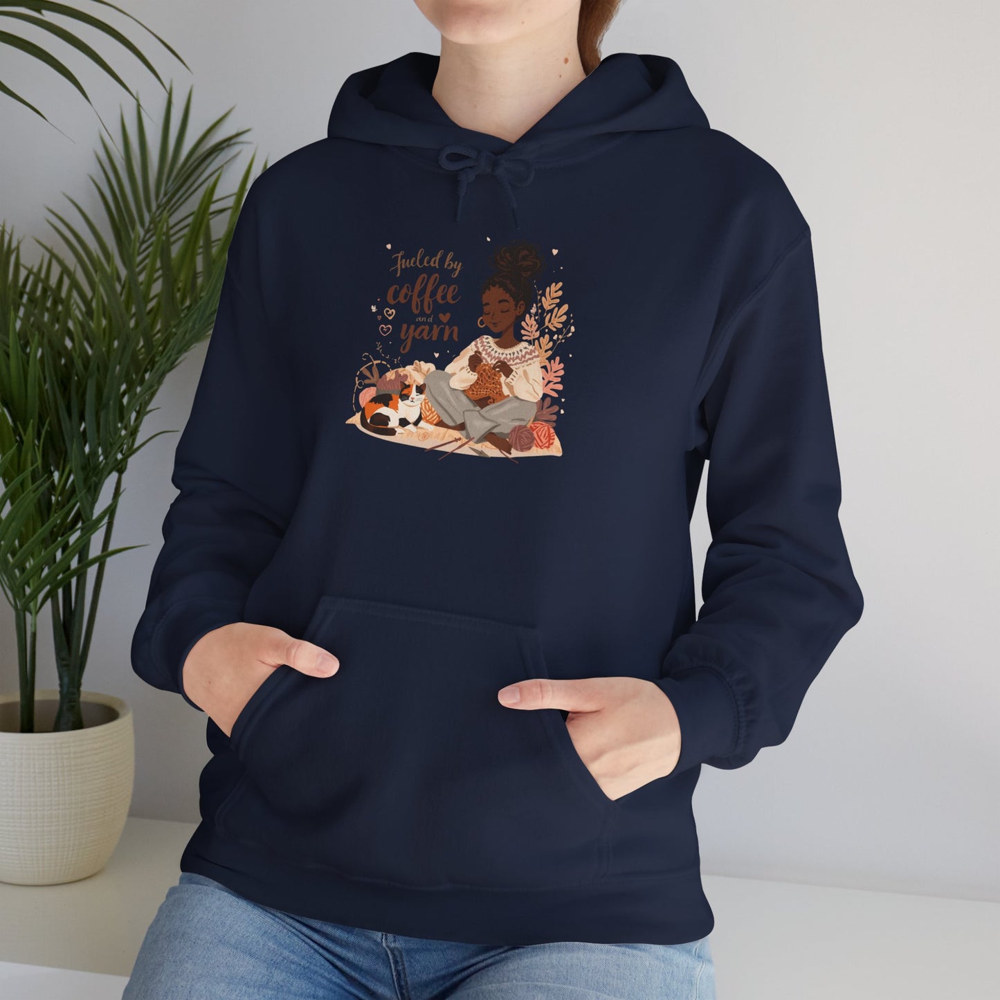 Fueled by Coffee and Yarn Hoodie — African American Knitter Graphic