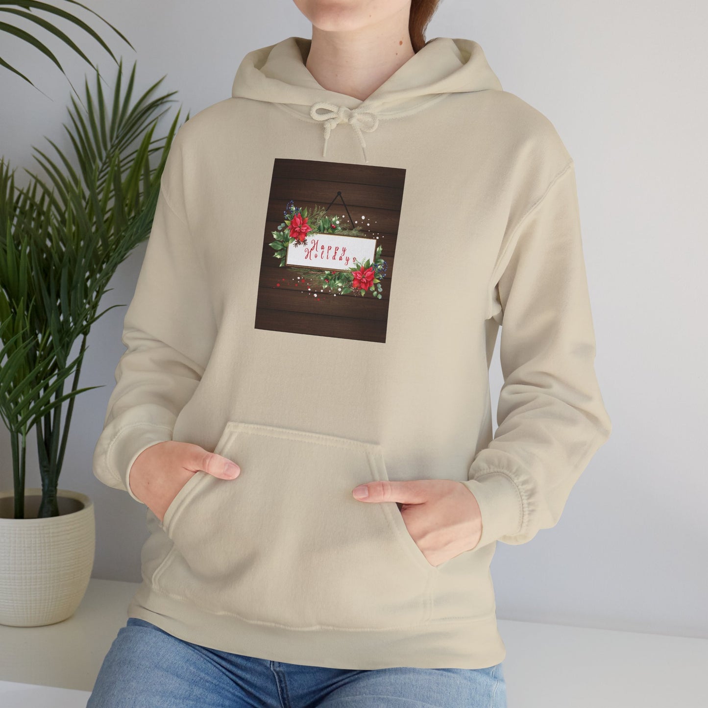 Happy Holidays Christmas Hoodie — Wood Sign Holiday Sweatshirt