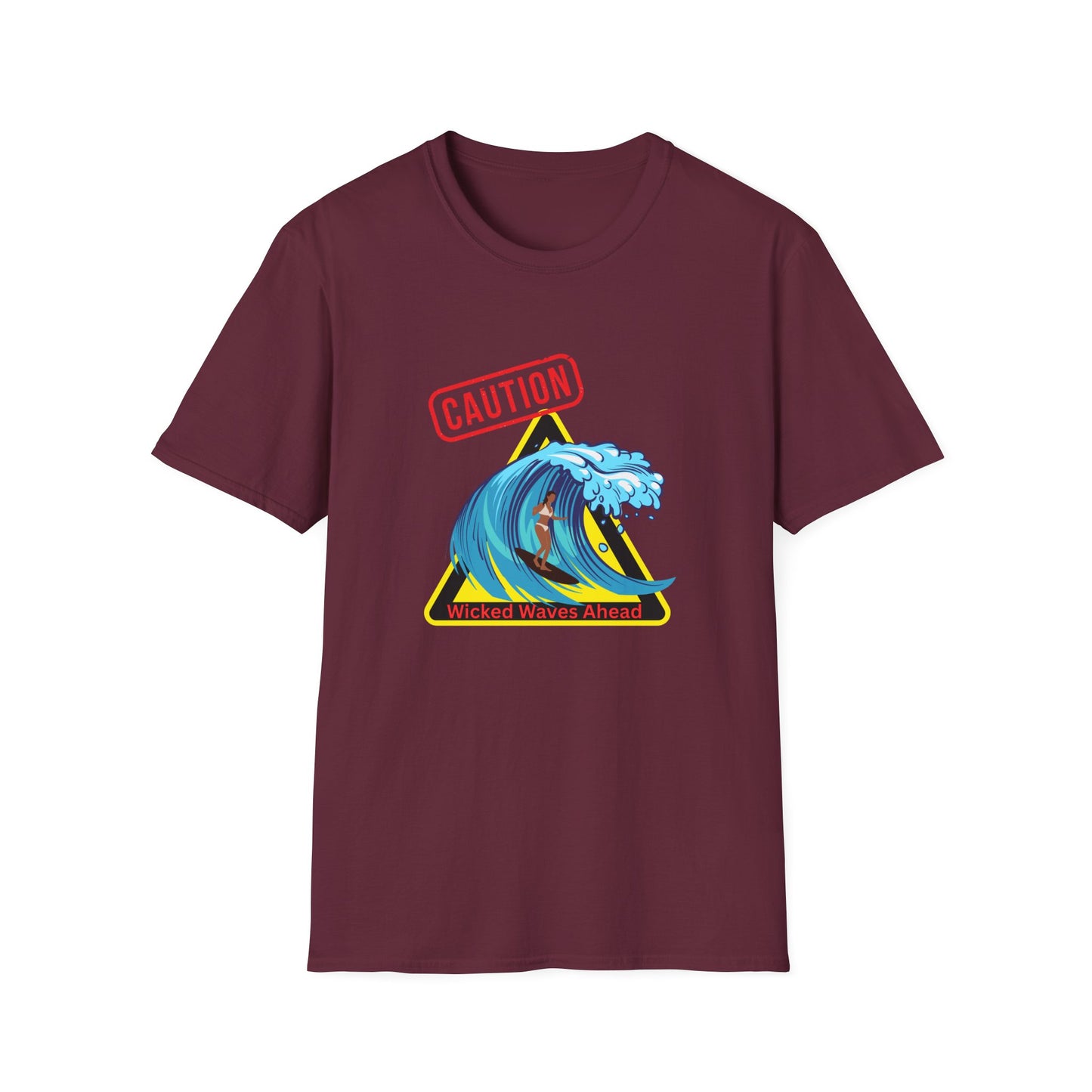 Surfer Caution Unisex T-Shirt - Wicked Waves Ahead Graphic