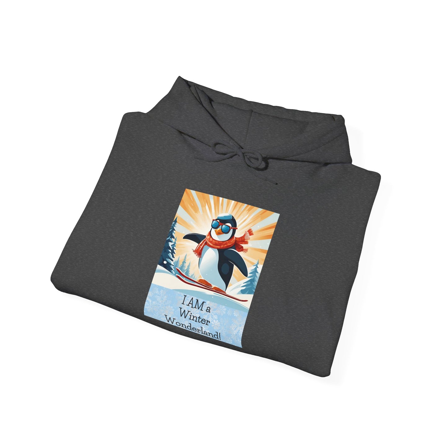 Hooded Sweatshirt Winter Wonderland Penguin Skiing Graphic