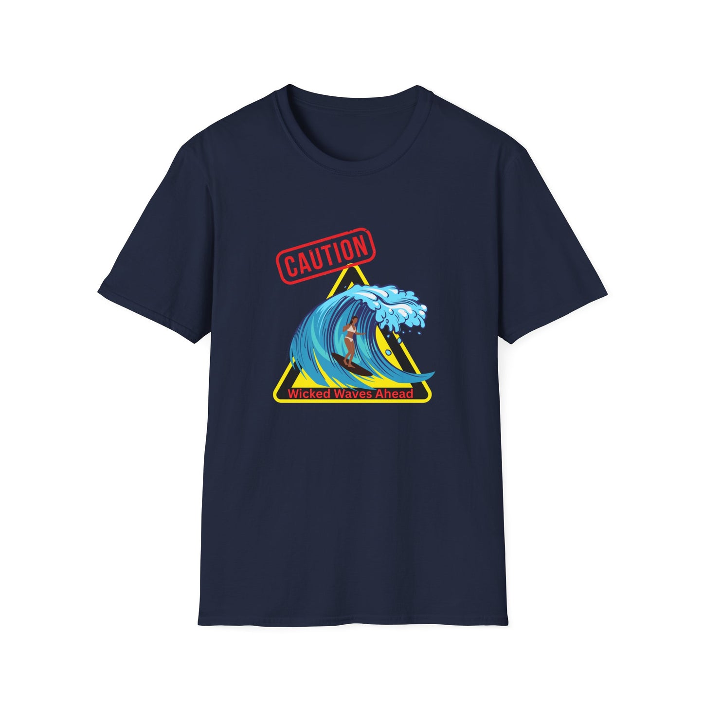 Surfer Caution Unisex T-Shirt - Wicked Waves Ahead Graphic