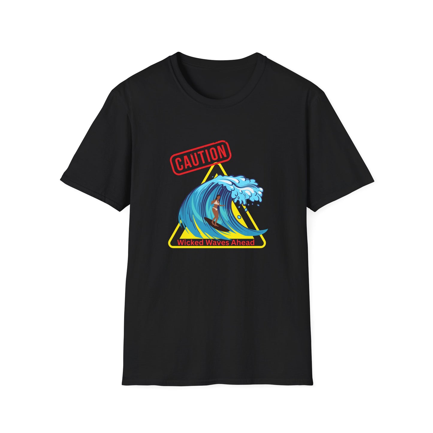 Surfer Caution Unisex T-Shirt - Wicked Waves Ahead Graphic