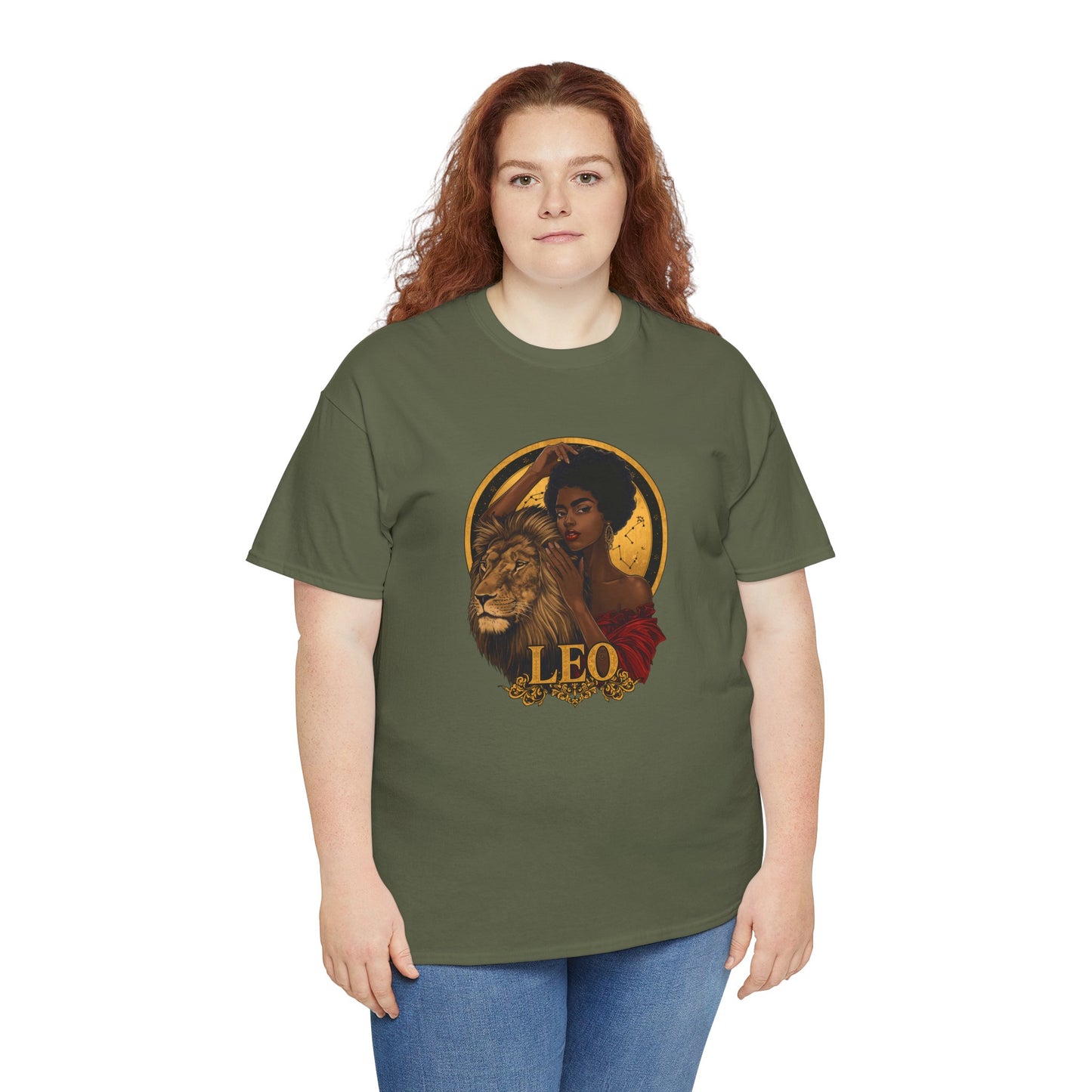 Leo Zodiac Art Nouveau T-Shirt — African American Woman & Lion Graphic