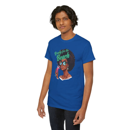 Ready for the Beach Tee — Afro Woman Sunglasses & Cocktail Graphic