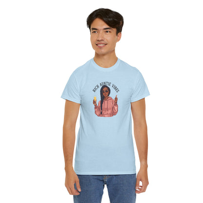 Rich Auntie Vibes T-Shirt — Black Woman Champagne Graphic