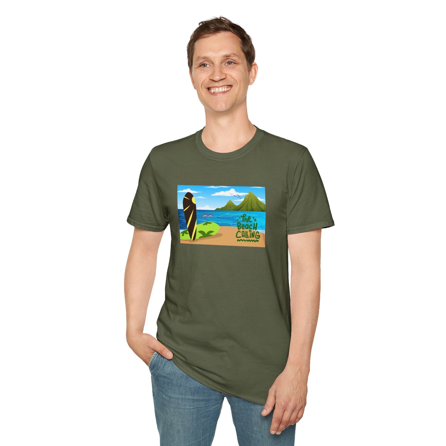 The Beach Is Calling Surfboard Graphic T-Shirt
