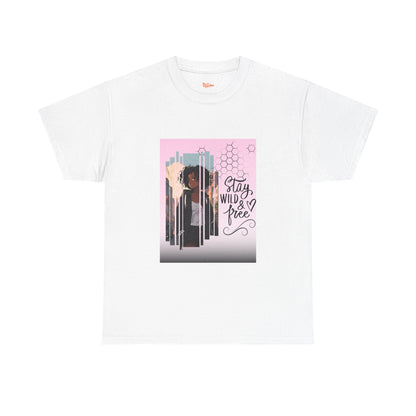 Stay Wild and Free Black Anime Girl City Graphic Tee