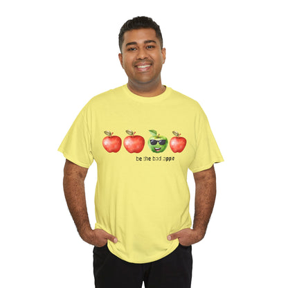 Graphic Unisex Tee - Be the Bad Apple, Three Red Apples and One Green Apple with Sunglasses