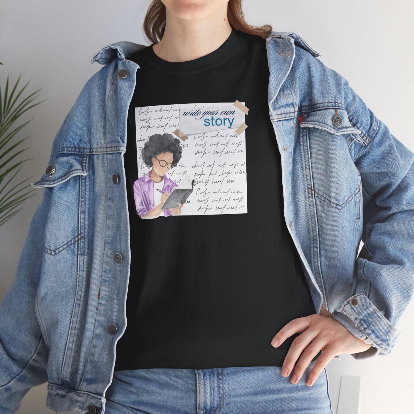 Journal Tee - Write Your Own Story, Black Woman Writing Graphic
