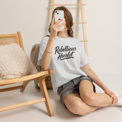 Rebellious Harlot Tee — Bold Script Graphic T-Shirt