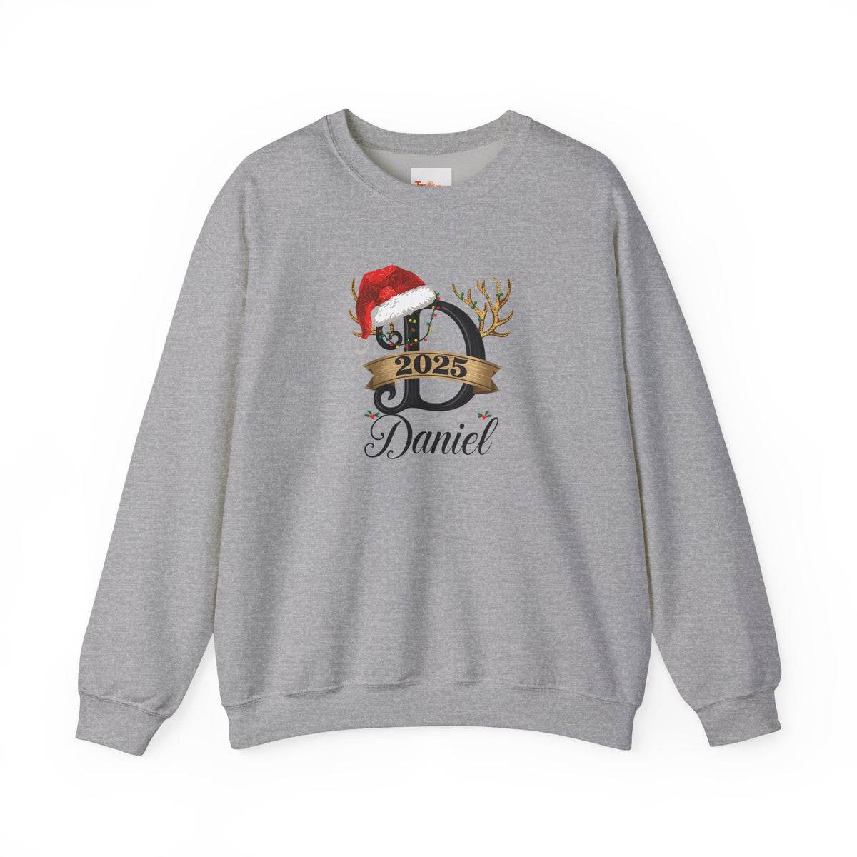 Personalized Christmas Monogram Sweatshirt — Antlers, Santa Hat & Lights