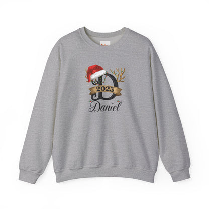 Personalized Christmas Monogram Sweatshirt — Antlers, Santa Hat & Lights