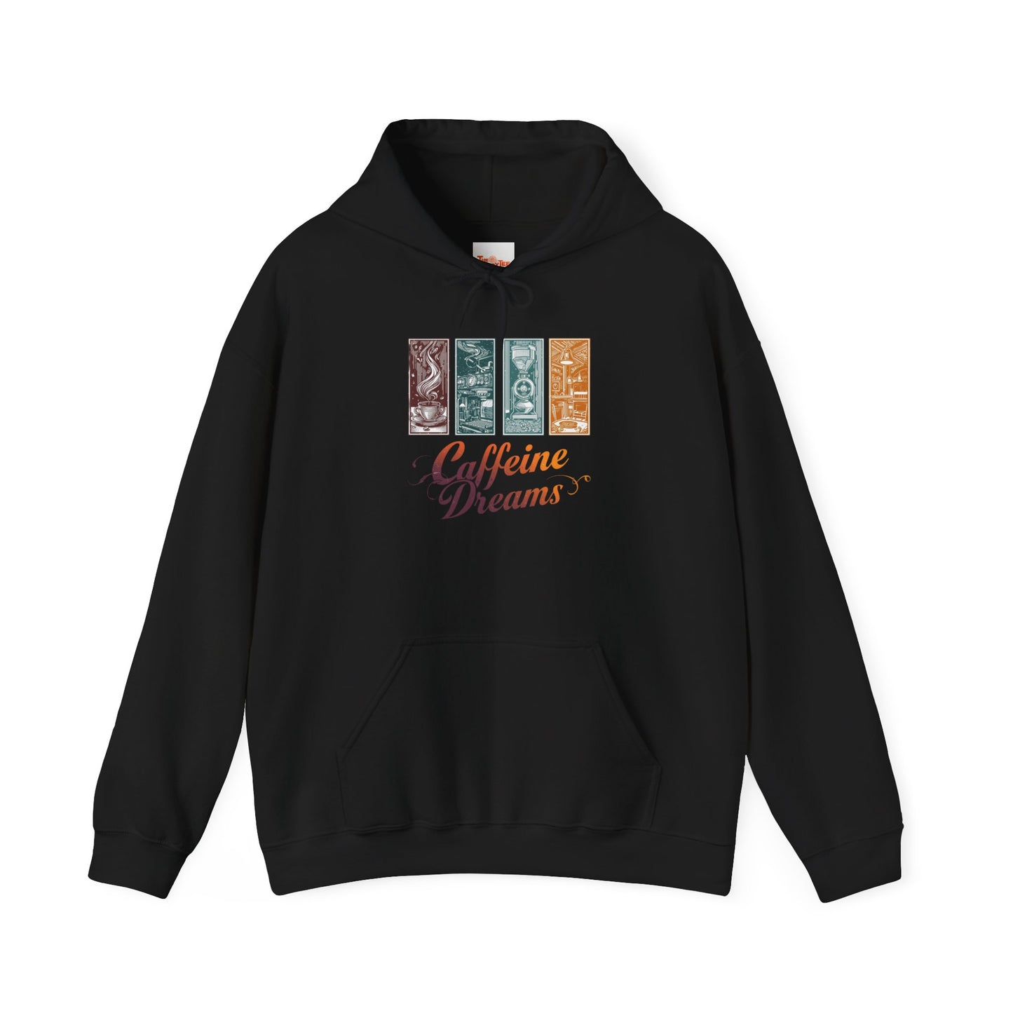 Caffeine Dreams Hoodie — Four-Panel Coffee Graphic