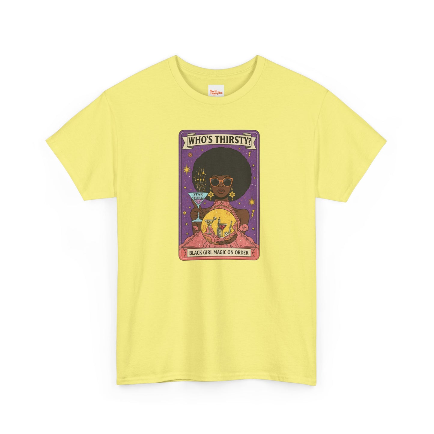 Tarot 'Who's Thirsty?' Graphic T‑Shirt — Retro Afro Witch Cocktail Design