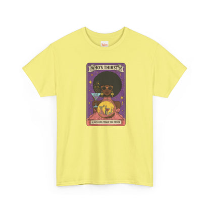 Tarot 'Who's Thirsty?' Graphic T‑Shirt — Retro Afro Witch Cocktail Design