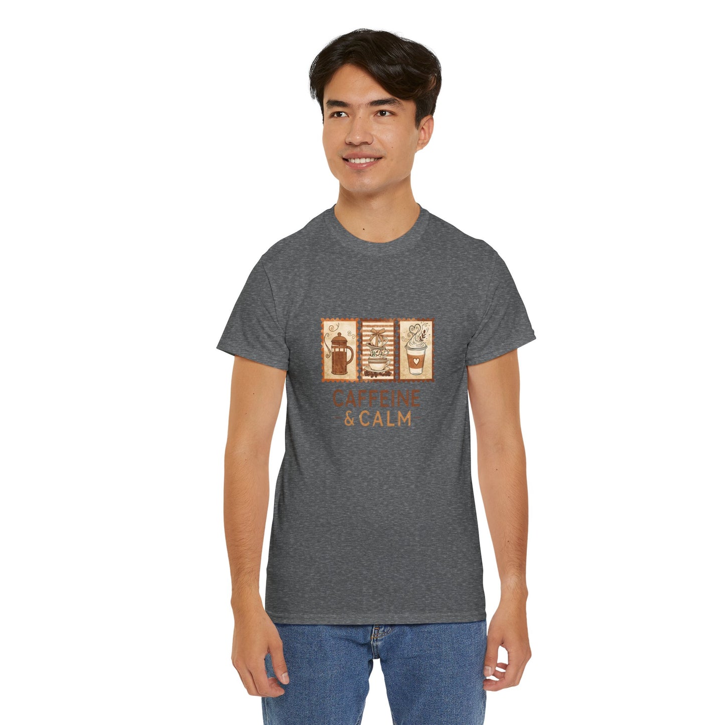 Caffeine & Calm Coffee Tee — French Press Graphic T-Shirt