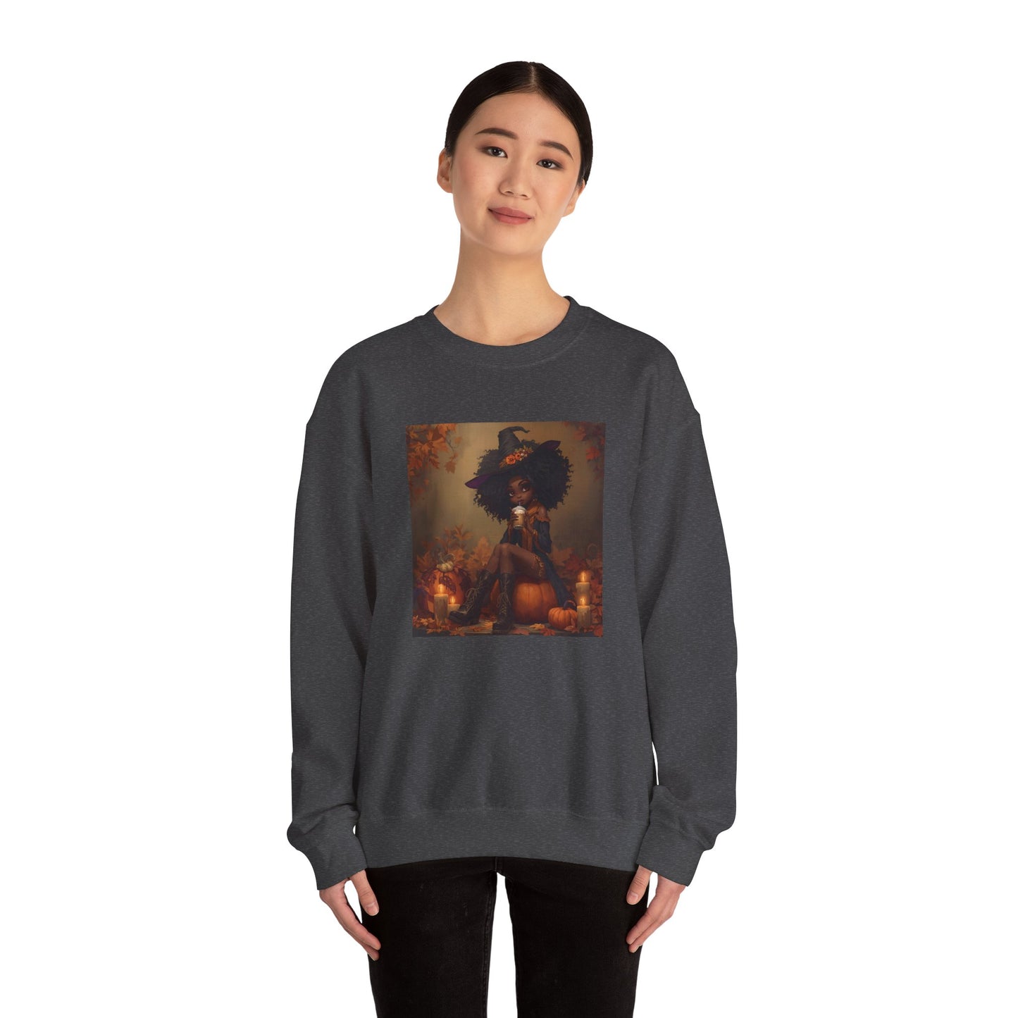 Black Witch Pumpkin Spice Latte Sweatshirt, Halloween Crewneck Jumper