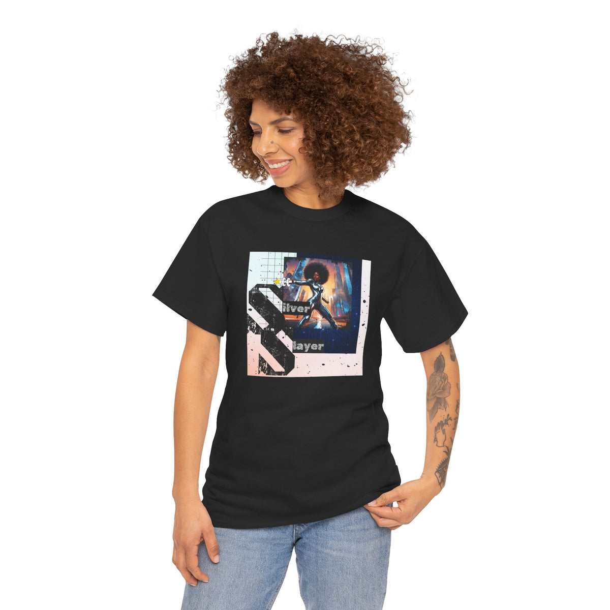 Silver Slayer Black Woman Superhero T-Shirt — Silver Costume City Graphic