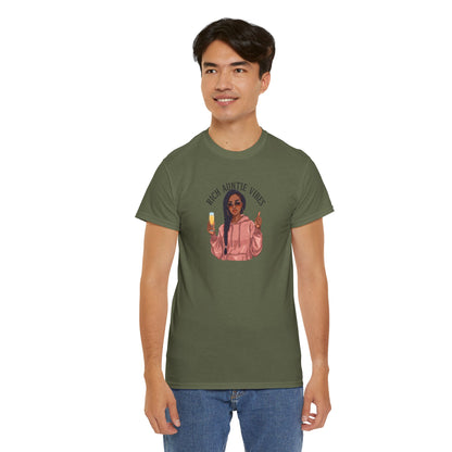 Rich Auntie Vibes T-Shirt — Black Woman Champagne Graphic