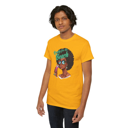 Ready for the Beach Tee — Afro Woman Sunglasses & Cocktail Graphic