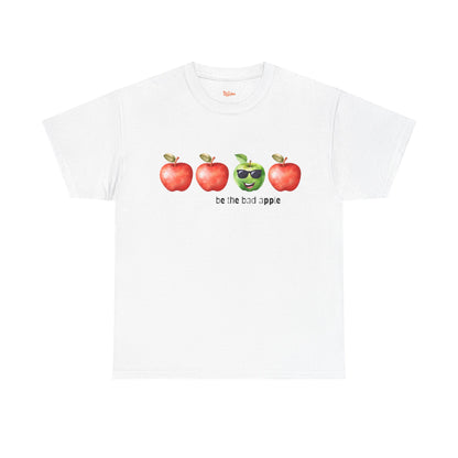 Graphic Unisex Tee - Be the Bad Apple, Three Red Apples and One Green Apple with Sunglasses