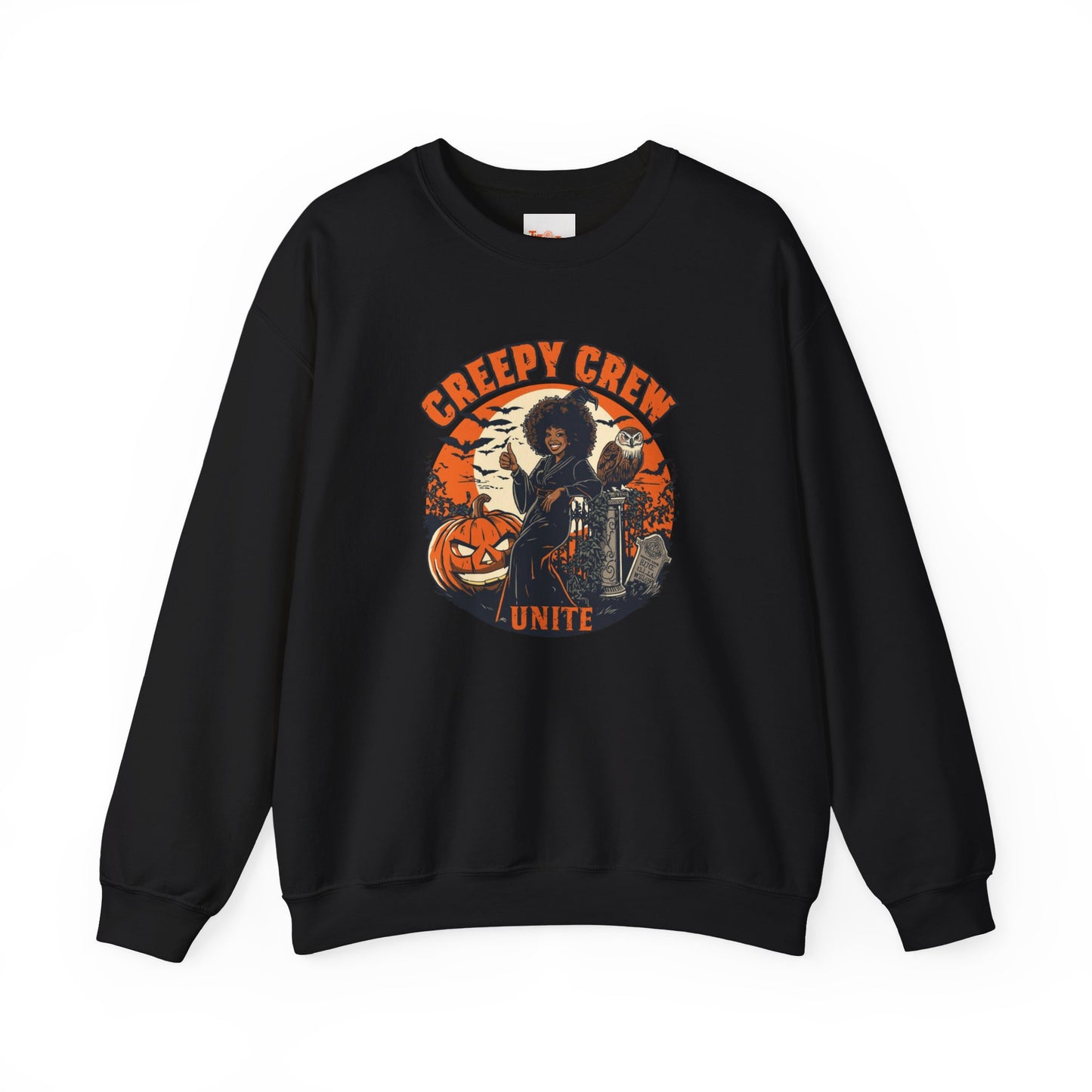 Creepy Crew Unite Witch Sweatshirt — African American Witch Pumpkin Graveyard