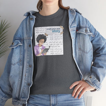Journal Tee - Write Your Own Story, Black Woman Writing Graphic