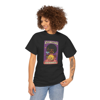 Tarot 'Who's Thirsty?' Graphic T‑Shirt — Retro Afro Witch Cocktail Design
