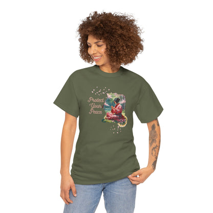 Protect Your Peace Unisex Tee - Woman Kneeling in Forest Graphic