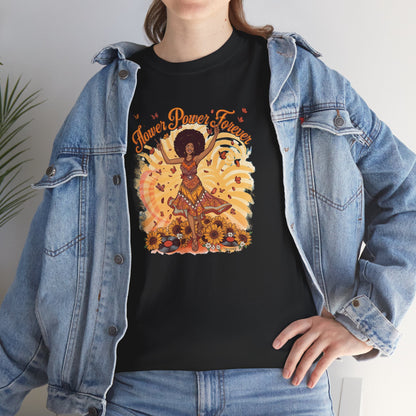 Flower Power Forever Tee — 70s Afro Vintage Floral & Vinyl Graphic T-Shirt