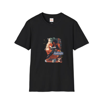 Bookaholic Unisex T-Shirt - Woman Reading in Chair Graphic