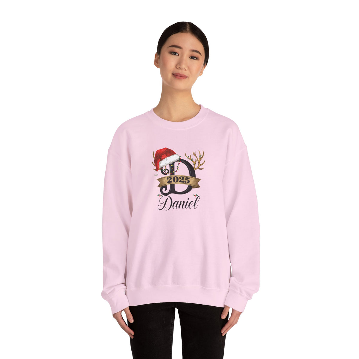 Personalized Christmas Monogram Sweatshirt — Antlers, Santa Hat & Lights