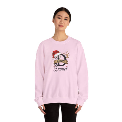 Personalized Christmas Monogram Sweatshirt — Antlers, Santa Hat & Lights