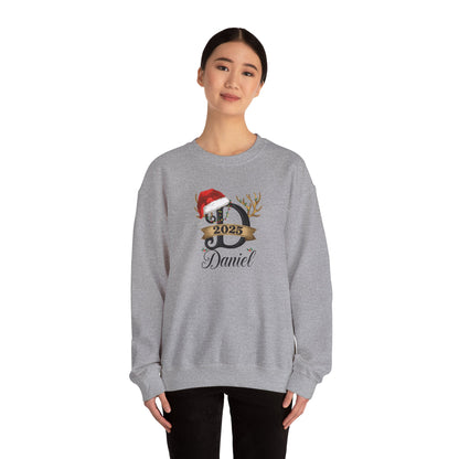 Personalized Christmas Monogram Sweatshirt — Antlers, Santa Hat & Lights