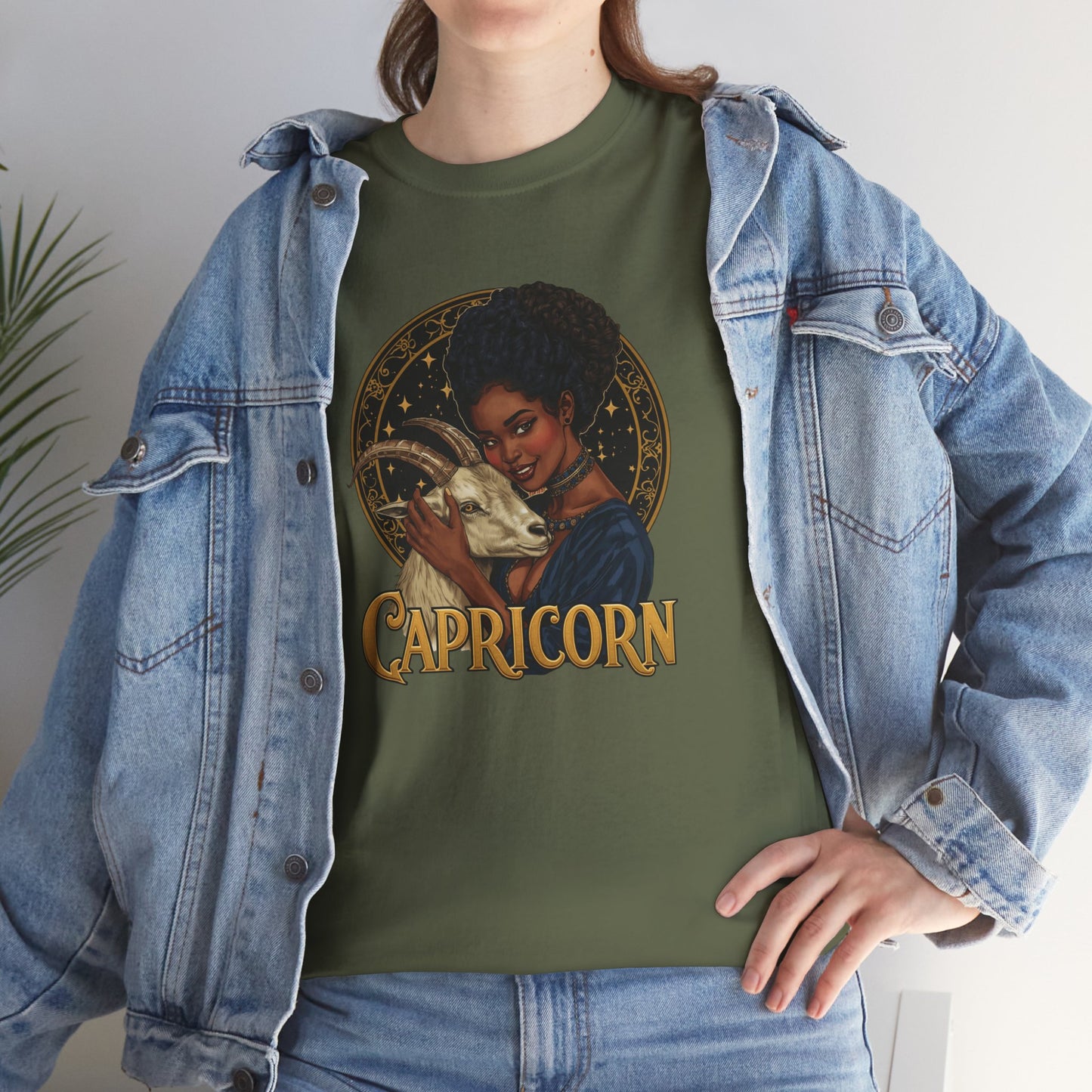 Capricorn Art Nouveau Tee — African American Woman with Goat Zodiac Graphic