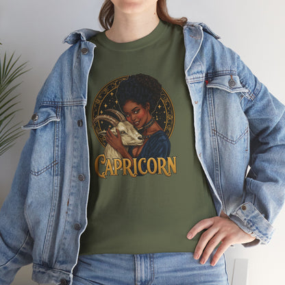 Capricorn Art Nouveau Tee — African American Woman with Goat Zodiac Graphic
