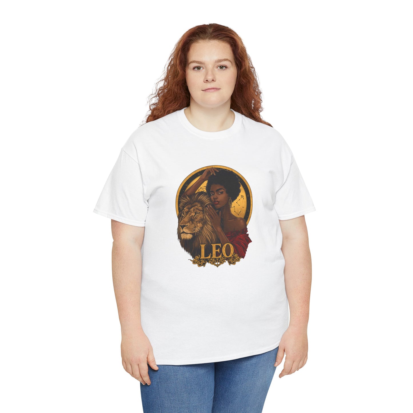Leo Zodiac Art Nouveau T-Shirt — African American Woman & Lion Graphic