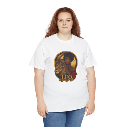Leo Zodiac Art Nouveau T-Shirt — African American Woman & Lion Graphic