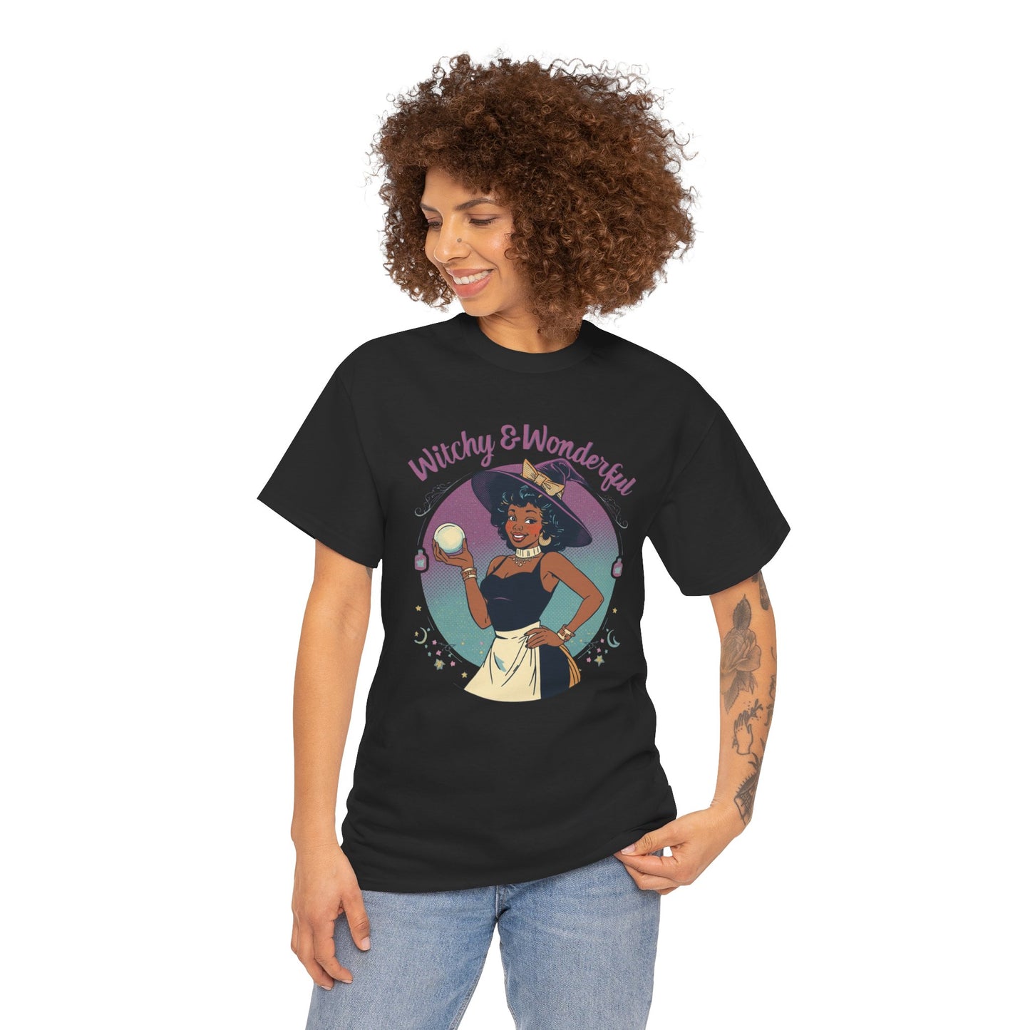 Witchy and Wonderful African American Witch T-Shirt — Crystal Ball Graphic