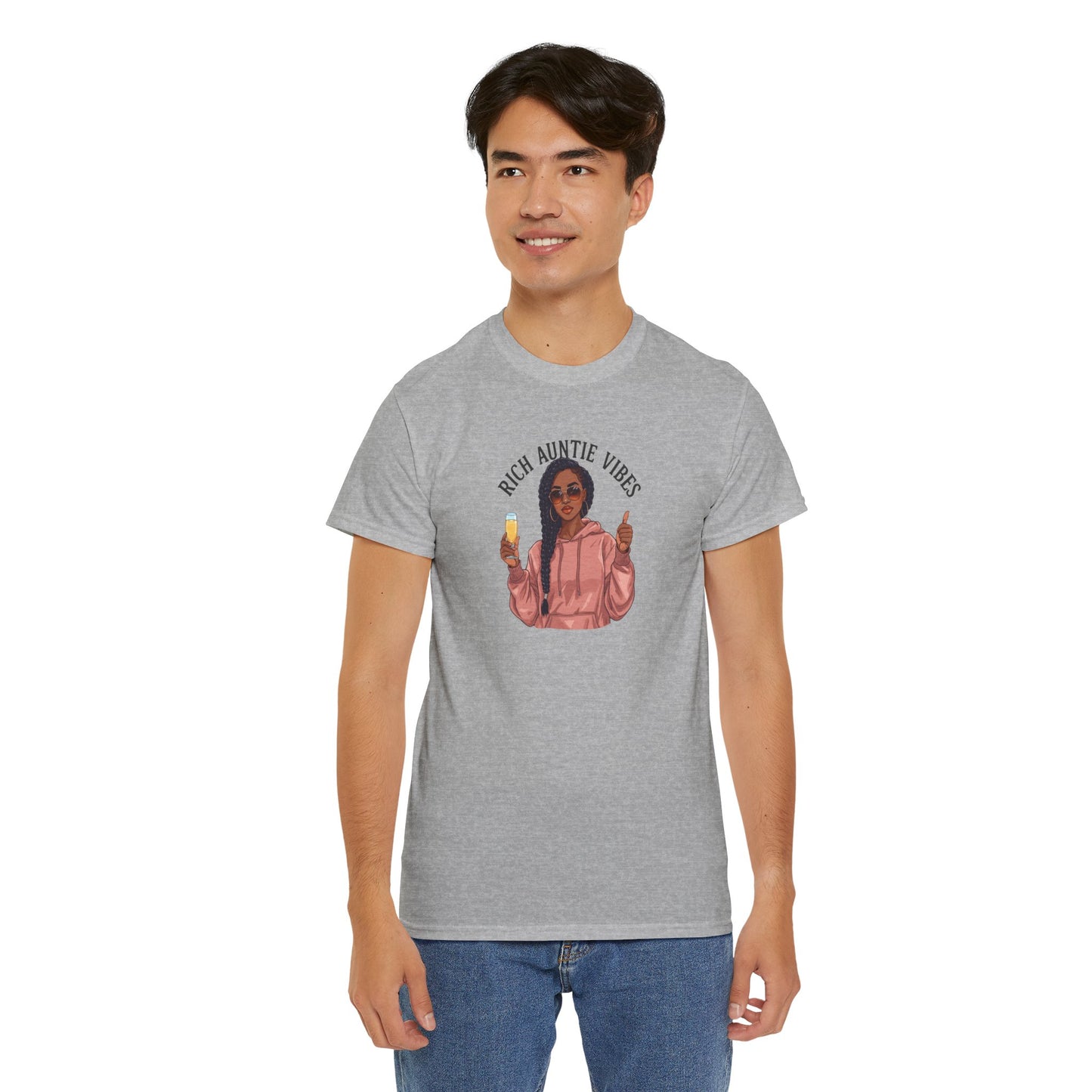Rich Auntie Vibes T-Shirt — Black Woman Champagne Graphic