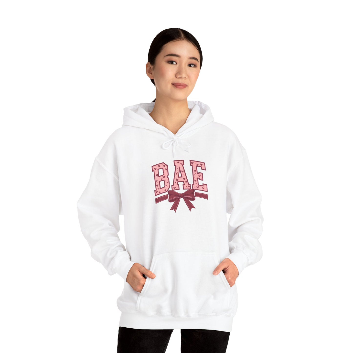Bae Pink Bow Hoodie — Cute Graphic Pullover for Couples & Gifts